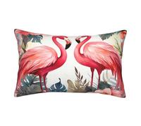 Velvet Pillowcases 20"x30" Ultra Soft Breathable Pillow Cases, Luxury Fuzzy Throw Pillow Covers with Zipper, Floral with Flamingo Pillow Shams Decorative Cushion Cases for Couch