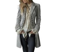 Velvet Pirate Jacket Women, Long Vintage Blazer | With Embroidered Spliced, Lapel Jacket Open Front Gothic Coat,Vintage Steampunk Coat For Stage Performance Party Daily Wear