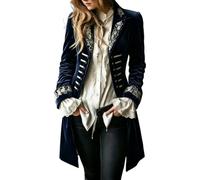 Velvet Pirate Jacket Women, Long Vintage Blazer | With Embroidered Spliced, Lapel Jacket Open Front Gothic Coat,Vintage Steampunk Coat For Stage Performance Party Daily Wear