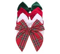 Velvet Plaid Bow Hair Clips and Accessories for Little Girls and Baby Moms - Red Green White Tartan Christmas Fable (4 Pack)