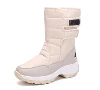 Velvet Plus Cotton Thickened Snow Boots Women Border Large Size Round Toe Middle Help Keep Warm Thick Bottom Cotton Shoes Women Wide Fit Ankle Boots for Women (Beige, 3.5)