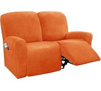 Velvet Plush Couch Cover for Recliner with Pockets 1/2/3 Seat Stretch Sofa Slipcover Featuring Plush Soft&Comfortable Fabric,SlipResistant,Form Fit Stretch Furniture Protector(Orange,2seater),0x