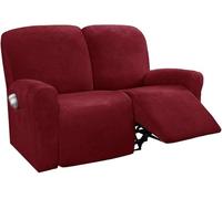 Velvet Plush Couch Cover for Recliner with Pockets 1/2/3 Seat Stretch Sofa Slipcover Featuring Plush Soft & Comfortable Fabric, SlipResistant, Form Fit Stretch Furniture Protector(Wine red,2-seater)