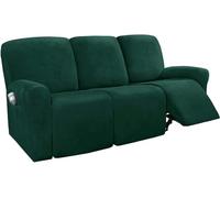 Velvet Plush Couch Cover for Recliner with Pockets 1/2/3 Seat Stretch Sofa Slipcover Featuring Plush Soft & Comfortable Fabric, SlipResistant, Form Fit Stretch Furniture Protector(Dark Green,3-seater)