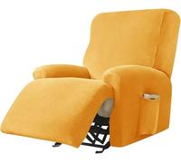 Velvet Plush Couch Cover for Recliner with Pockets 1/2/3 Seat Stretch Sofa Slipcover Featuring Plush Soft & Comfortable Fabric, SlipResistant, Form Fit Stretch Furniture Protector(Gold,1-seater)