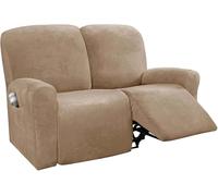 Velvet Plush Couch Cover for Recliner with Pockets 1/2/3 Seat Stretch Sofa Slipcover Featuring Plush Soft & Comfortable Fabric, SlipResistant, Form Fit Stretch Furniture Protector(Camel,2-seater)