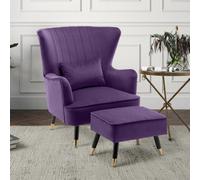 Velvet Purple Camila Accent Wingback Chair With Footstool