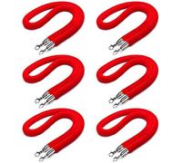 Velvet Queue Barrier Rope with Silver Hooks - 6 Pcs 4ft Stanchion Rope for Crowd Control, Event Planning, Movie Theaters, Grand Openings, Hotels, Celebrations