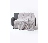 HOMESCAPES Large Luxury Light Grey Velvet Throw Super Soft Thick Cotton Velvet Blanket with Handwoven Embroidered Dots and Thick Quilting Cosy and Warm Bedspread Sofa or Bed Throw, 150 x 200cm