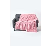 HOMESCAPES Blush Pink Velvet Throw Super Soft Thick Cotton Velvet Blanket with Handwoven Embroidered Dots and Thick Quilting Reversible Bedspread Cosy and Warm Bed or Sofa Throw, 125 x 150 cm