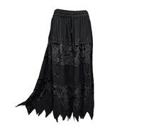 Velvet Rayon Boho Maxi Skirt with Embroidered Handkerchief Hem - Gothic Gypsy Fairy Style Pockets One Size 14,16,18,20,22,22/24 (UK, Alpha, One Size, Plus, Regular, Black)