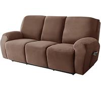 Velvet Recliner Sofa Cover Split Reclining Couch Cover Stretch Recliner Sofa Slipcovers Anti-Slip Furniture Covers with Elastic Bottom (Color : Brown, Size : 3 Seater 8-Piece)