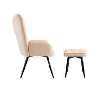 Velvet Relax Lounge Chair & footstool Beige Armchair Curved Wing backrest G-0506