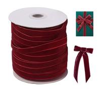 Velvet Ribbon, 50 Yards Long Velvet Ribbon, 3/8'' Wide Single Sided Christmas Roll with Spool, for Bows Making Wrapping Wine RedVelvet