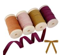 Velvet Ribbon Set - 3/8" x 20Yd, 4 Rolls Double Faced on Wooden Spool for Gift Wrapping, Christmas Decoration, Wreaths, Bow Making (Wine-Dusty Pink-Antique Gold-Terracotta) Febwind