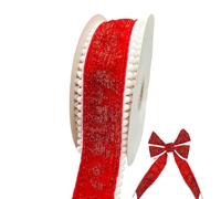 Velvet Ribbon with Cord | 9.14 Metres Red Christmas Tree Ornament | With Reinforced Edge | for DIY Seasonal Decorations at Home Holiday Decorations and Party Decorations and Bows Making