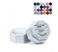 Velvet Ring Box, 3 Slots Jewelry Ring Gift Box Ring Display Holder Case for Wedding Ceremony Proposal Engagement (Periwinkle Blue)