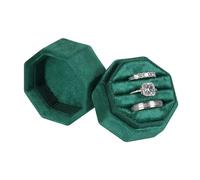 Velvet Ring Box,3 Slots Octagon Jewelry Ring Gift Box Vintage Ring Display Holder Case for Wedding Ceremony Proposal Engagement (Emerald Green)