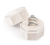Velvet Ring Box for Wedding Ceremony, 3 Slots Octagonal Velvet Jewelry Ring Box for Proposal Engagement Wedding Anniversary Valentines Day for Holding 3 Rings (Beige)