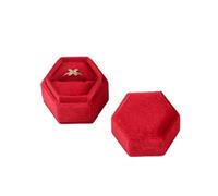 velvet ring boxes Vintage Octagon Square Velvet Single&Double Ring Box with Detachable Lid Earrings Proposal Wedding Pendant Storage(Red-S,Double ring box)
