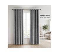 (Velvet Ringtop - Grey) 66x84 Dual Panel Curtains with Free Tiebacks | Premium Quality Drapes