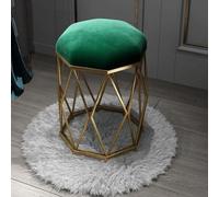 Velvet Round Foot Stool Ottoman Makeup Side Table Pouf Sofa Seat for Living Room & Bedroom Stylish Green Accent Stool for Dressing Table & Porch