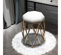 Velvet Round Makeup Stool with Metal Legs and Antislip Pad for Vanity, Living Room, and Beauty Store Use