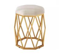 Velvet Round Makeup Vanity Stool with Metal Legs Beige Ottoman for Living Room