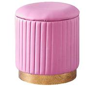 Velvet Round Ottoman Footstool with Storage Lid Vintage Pouffe Stool for Living Room Bedroom Upholstered Dressing Table Change Shoe Footrest Pink Stripes 40x43cm