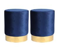 Velvet Round Pouffe Footrest Ottoman Stools - 29 x 36cm - Pack of 2 Harbour Housewares Blue One Size