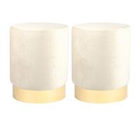 Velvet Round Pouffe Footrest Ottoman Stools - 29 x 36cm - Pack of 2 Harbour Housewares Cream One Size