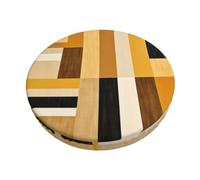 Velvet Round Stool Covers, 3 Layers Bar Stool Seat Cover with Thin Pad, Mid Century Mustard Brown Pattern Bar Stool Covers Round Thick Bar Stool Seat Covers for 12-14" Round Barstool