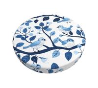 Velvet Round Stool Covers, 3 Layers Round Stool Cushion Slipcover with Thin Pad, Blue Birds Leaf Round Stool Cushion Cover Anti-Wrinkle Stool Covers for 12-14" Round Barstool