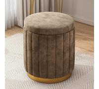 Velvet Round Storage Ottoman Stool - Padded Vanity Seat for Bedroom & Living Room - Chic Brown Accent Furniture with Hidden Storage