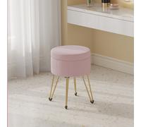 Velvet Round Storage Ottoman with 4 Metal Legs, Jelly Pink