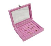 Velvet Rrings Box Jewelry Display Casket Storage Organizer Ring Earrings Case For Travel And Vacation(Pink)