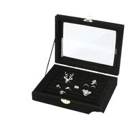Velvet Rrings Box Jewelry Display Casket Storage Organizer Ring Earrings Case For Travel And Vacation(Black)