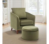 Velvet Sage Green Angela Accent Tub Chair With Ottoman