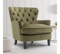 Velvet Sage Green Buttoned Ava Accent Chair