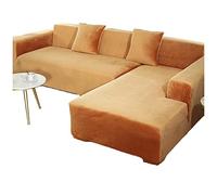 Velvet Sectional Couch Covers for 5 Seater, Soft 2 PiecesL-Shaped Seat Cushion Cover Stretch Chaise Corner Sofa Slipcover Washable Cat Dogs Furniture Protector，Orange，4+3 seater