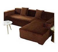 Velvet Sectional Couch Covers for 5 Seater, Soft 2 PiecesL-Shaped Seat Cushion Cover Stretch Chaise Corner Sofa Slipcover Washable Cat Dogs Furniture Protector，Brown，4+3 seater