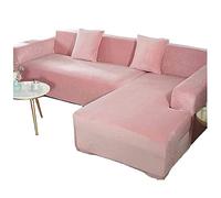 Velvet Sectional Couch Covers for 5 Seater, Soft 2 PiecesL-Shaped Seat Cushion Cover Stretch Chaise Corner Sofa Slipcover Washable Cat Dogs Furniture Protector，Pink，4+4 seater