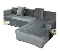 Velvet Sectional Couch Covers for 5 Seater, Soft 2 PiecesL-Shaped Seat Cushion Cover Stretch Chaise Corner Sofa Slipcover Washable Cat Dogs Furniture Protector，Light Gray，4+2 seater