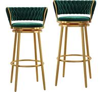 Velvet Set of 2, Swivel Height with Woven Back, Gold Stools for Kitchen Island, Cafe, Pub, Bar Counter Lofty Ambition (Green 65cm)