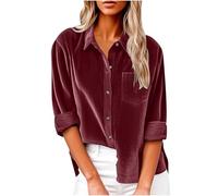 Velvet Shirts for Women UK Elegant V Neck Blouse Smart Casual Tunic Tops Plain Loose Fit Velour Pullover Solid Long Sleeve Oversized Tees Shirt Office Work Shirt Womens Tops, UK Size S-3XL Wine