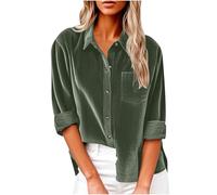 Velvet Shirts for Women UK Elegant V Neck Blouse Smart Casual Tunic Tops Plain Loose Fit Velour Pullover Solid Long Sleeve Oversized Tees Shirt Office Work Shirt Womens Tops, UK Size S-3XL Army Green