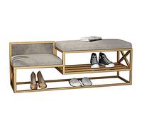Velvet Shoe Bench with Backrest Rectangular Design 2-Tier Storage Wrought Iron Frame Multiple Sizes (120 cm Gold) - Stylish & Functional Entryway Furniture