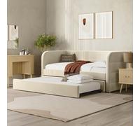 Velvet Single Day Bed with Pull Out Trundle in Beige - Newton