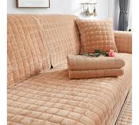 Velvet Sofa Cover 1 2 3 4 Seater, Dog Cat Sofa Protector Anti-Slip Couch Cover L Shape, Soft Sofa Cover Corner Sofa Sofa Protective Cover with Non-slip Base,Camel,90x70cm