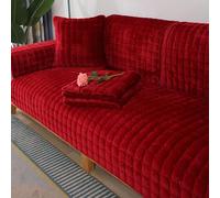 Velvet Sofa Cover 1 2 3 4 Seater, Dog Cat Sofa Protector Anti-Slip Couch Cover L Shape, Soft Sofa Cover Corner Sofa Sofa Protective Cover with Non-slip Base,Dark red,110x240cm